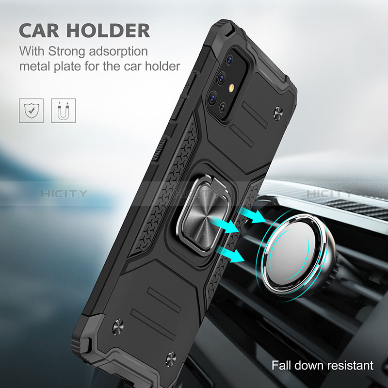 Silikon Hülle Handyhülle und Kunststoff Schutzhülle Hartschalen Tasche mit Magnetisch Fingerring Ständer MQ1 für Samsung Galaxy A51 4G