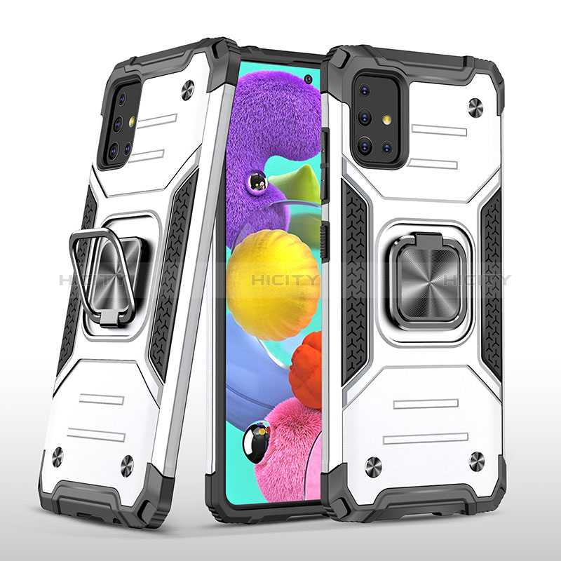 Silikon Hülle Handyhülle und Kunststoff Schutzhülle Hartschalen Tasche mit Magnetisch Fingerring Ständer MQ1 für Samsung Galaxy A51 4G
