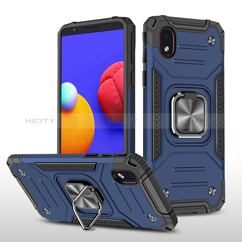 Silikon Hülle Handyhülle und Kunststoff Schutzhülle Hartschalen Tasche mit Magnetisch Fingerring Ständer MQ1 für Samsung Galaxy M01 Core
