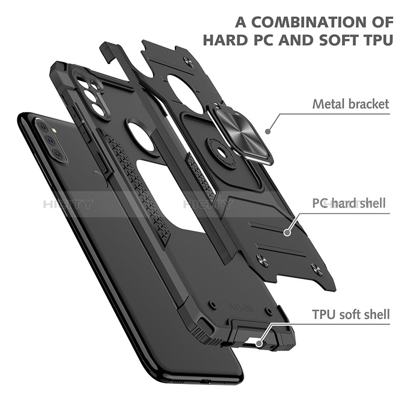 Silikon Hülle Handyhülle und Kunststoff Schutzhülle Hartschalen Tasche mit Magnetisch Fingerring Ständer MQ1 für Samsung Galaxy M11 groß