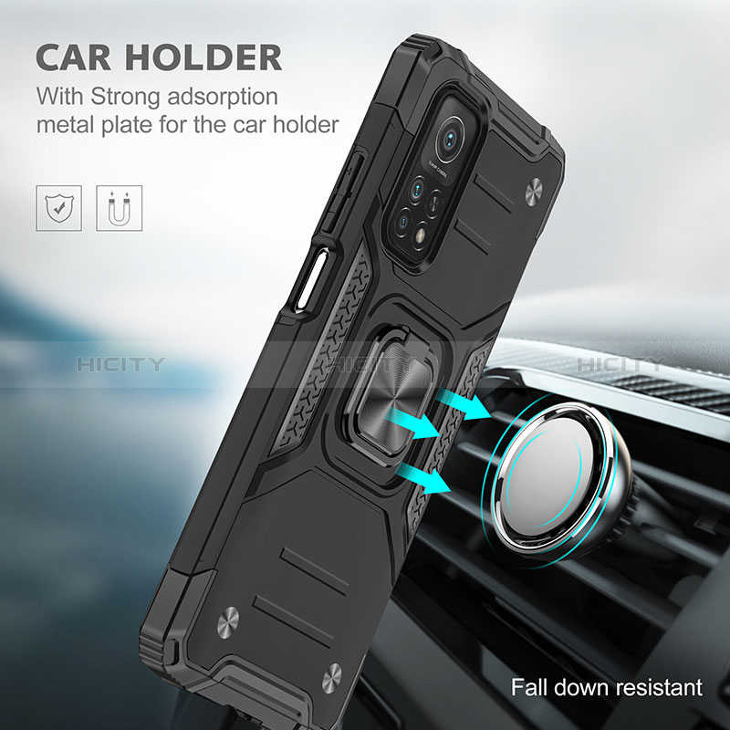 Silikon Hülle Handyhülle und Kunststoff Schutzhülle Hartschalen Tasche mit Magnetisch Fingerring Ständer MQ1 für Xiaomi Mi 10T 5G groß