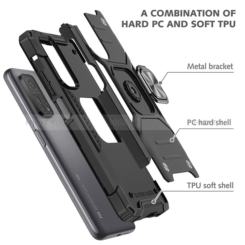 Silikon Hülle Handyhülle und Kunststoff Schutzhülle Hartschalen Tasche mit Magnetisch Fingerring Ständer MQ1 für Xiaomi Mi 10T 5G groß