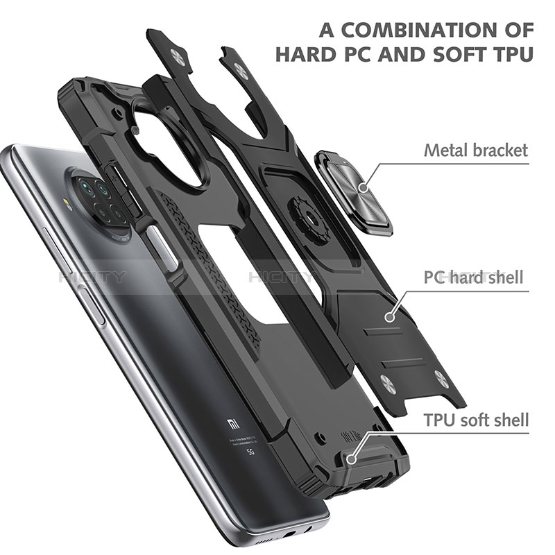 Silikon Hülle Handyhülle und Kunststoff Schutzhülle Hartschalen Tasche mit Magnetisch Fingerring Ständer MQ1 für Xiaomi Mi 10T Lite 5G