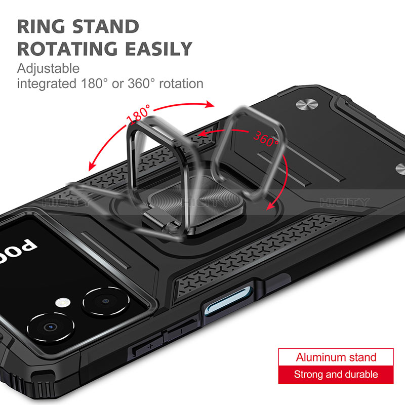 Silikon Hülle Handyhülle und Kunststoff Schutzhülle Hartschalen Tasche mit Magnetisch Fingerring Ständer MQ1 für Xiaomi Redmi Note 11R 5G groß