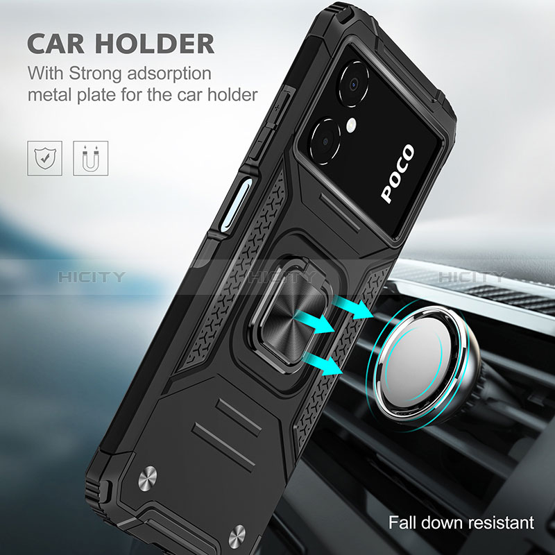 Silikon Hülle Handyhülle und Kunststoff Schutzhülle Hartschalen Tasche mit Magnetisch Fingerring Ständer MQ1 für Xiaomi Redmi Note 11R 5G groß