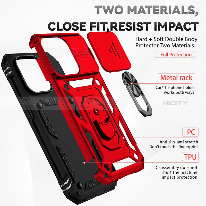 Silikon Hülle Handyhülle und Kunststoff Schutzhülle Hartschalen Tasche mit Magnetisch Fingerring Ständer MQ2 für Apple iPhone 14 Pro Max