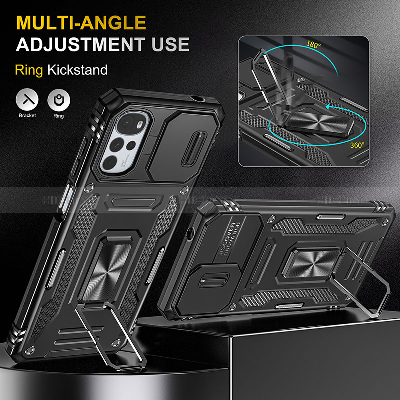 Silikon Hülle Handyhülle und Kunststoff Schutzhülle Hartschalen Tasche mit Magnetisch Fingerring Ständer MQ2 für Motorola Moto G22