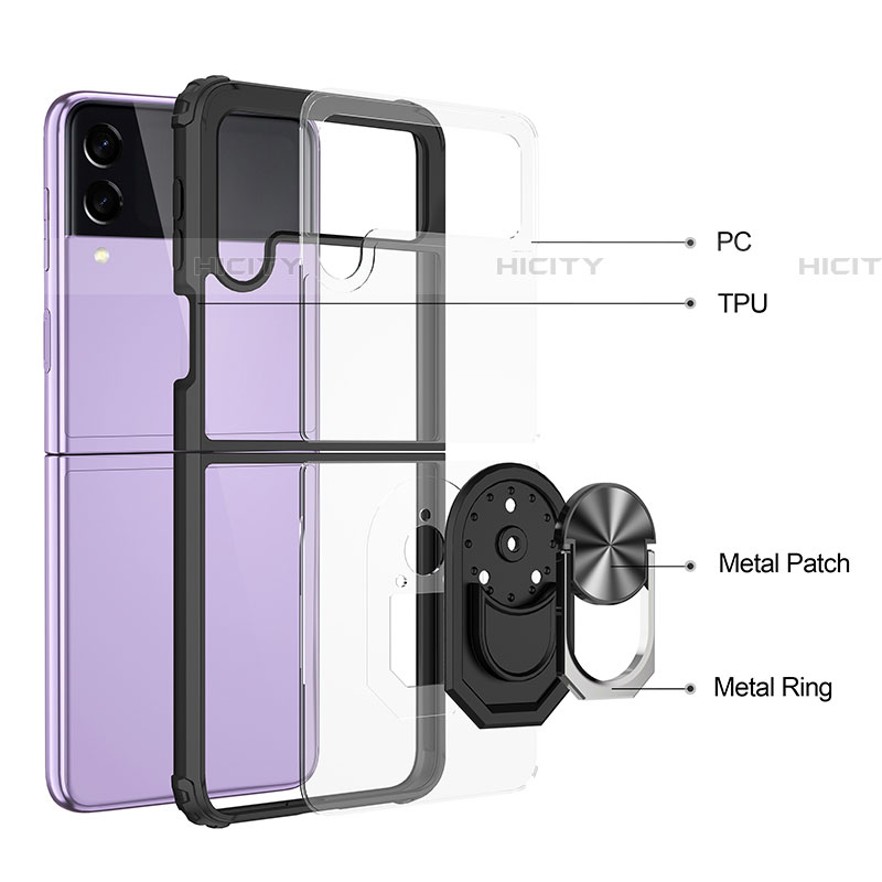 Silikon Hülle Handyhülle und Kunststoff Schutzhülle Hartschalen Tasche mit Magnetisch Fingerring Ständer MQ2 für Samsung Galaxy Z Flip4 5G