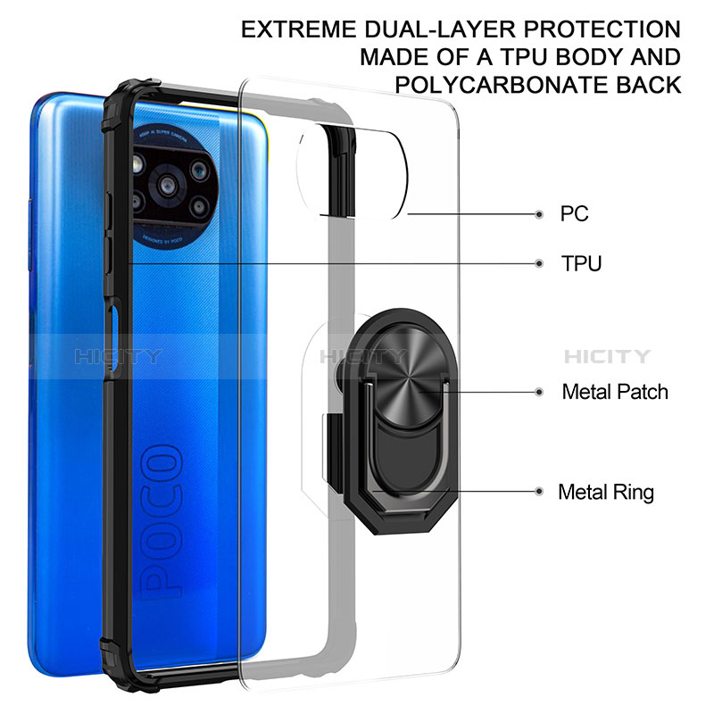 Silikon Hülle Handyhülle und Kunststoff Schutzhülle Hartschalen Tasche mit Magnetisch Fingerring Ständer MQ2 für Xiaomi Poco X3 groß