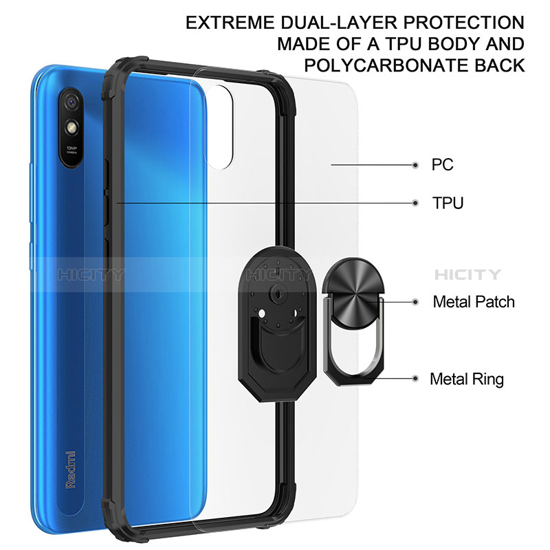 Silikon Hülle Handyhülle und Kunststoff Schutzhülle Hartschalen Tasche mit Magnetisch Fingerring Ständer MQ2 für Xiaomi Redmi 9AT
