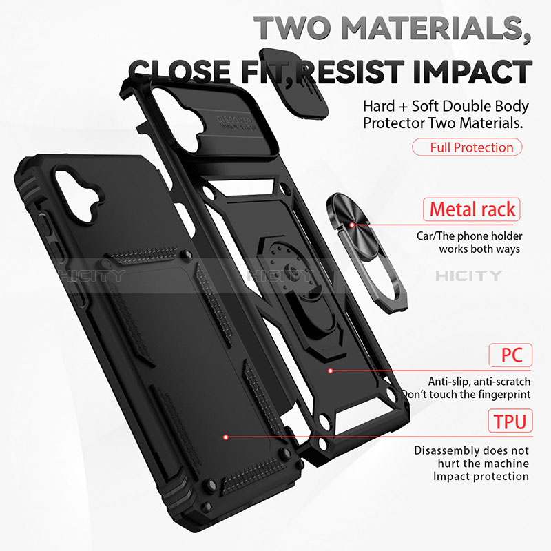 Silikon Hülle Handyhülle und Kunststoff Schutzhülle Hartschalen Tasche mit Magnetisch Fingerring Ständer MQ6 für Samsung Galaxy A04 4G