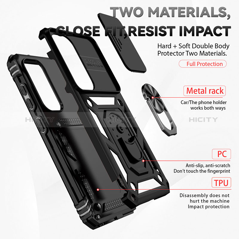Silikon Hülle Handyhülle und Kunststoff Schutzhülle Hartschalen Tasche mit Magnetisch Fingerring Ständer MQ6 für Samsung Galaxy S22 Plus 5G