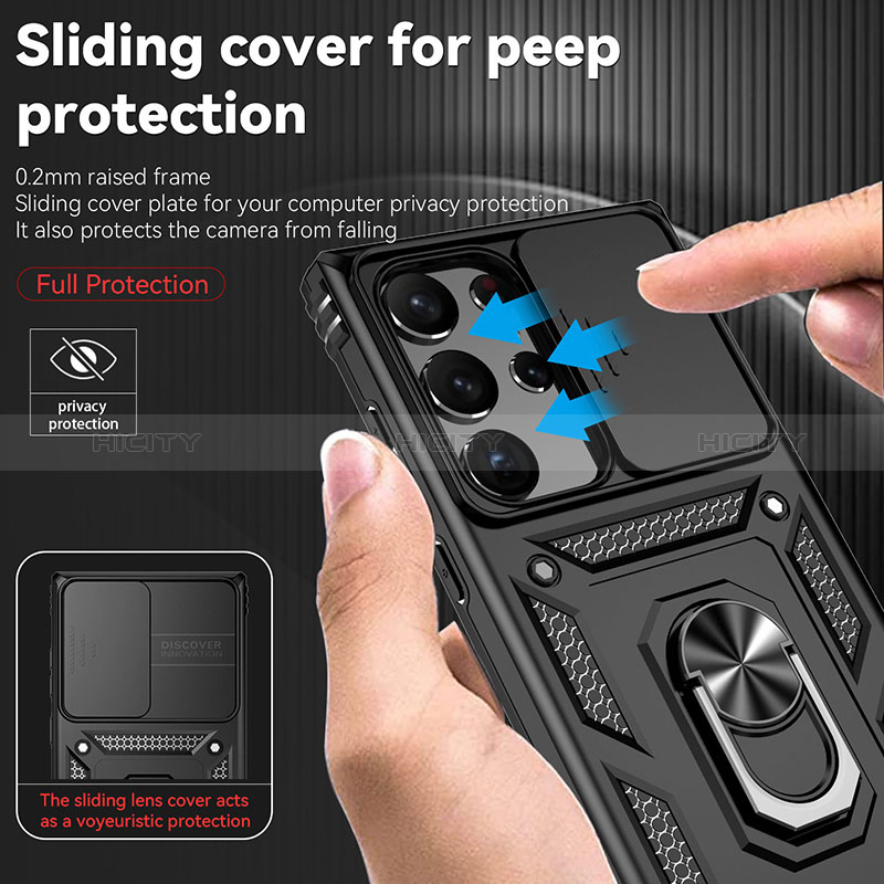 Silikon Hülle Handyhülle und Kunststoff Schutzhülle Hartschalen Tasche mit Magnetisch Fingerring Ständer MQ6 für Samsung Galaxy S23 Ultra 5G
