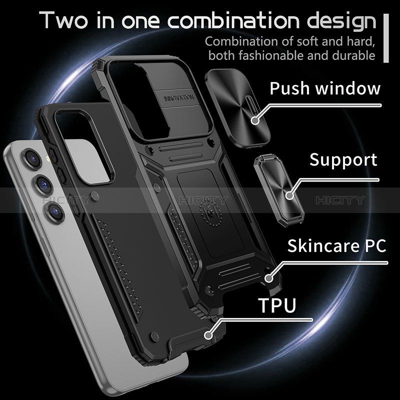 Silikon Hülle Handyhülle und Kunststoff Schutzhülle Hartschalen Tasche mit Magnetisch Fingerring Ständer MQ7 für Samsung Galaxy S22 5G