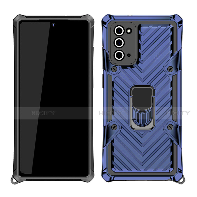 Silikon Hülle Handyhülle und Kunststoff Schutzhülle Hartschalen Tasche mit Magnetisch Fingerring Ständer N03 für Samsung Galaxy Note 20 5G Blau Plus