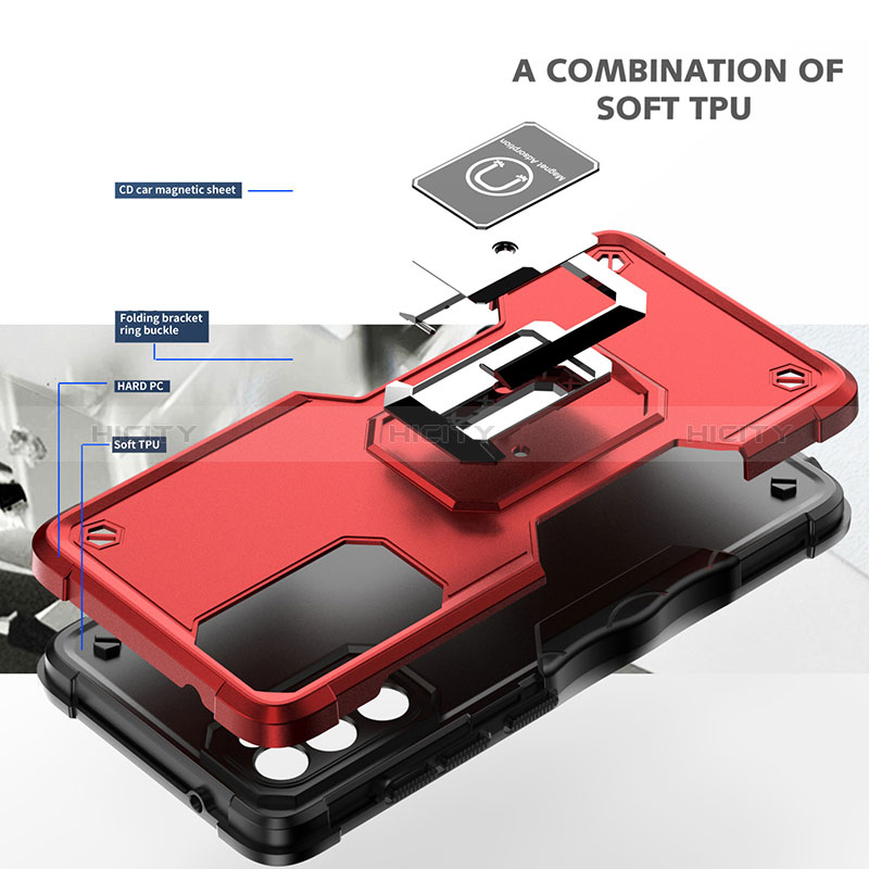 Silikon Hülle Handyhülle und Kunststoff Schutzhülle Hartschalen Tasche mit Magnetisch Fingerring Ständer QW1 für Samsung Galaxy S20 FE (2022) 5G