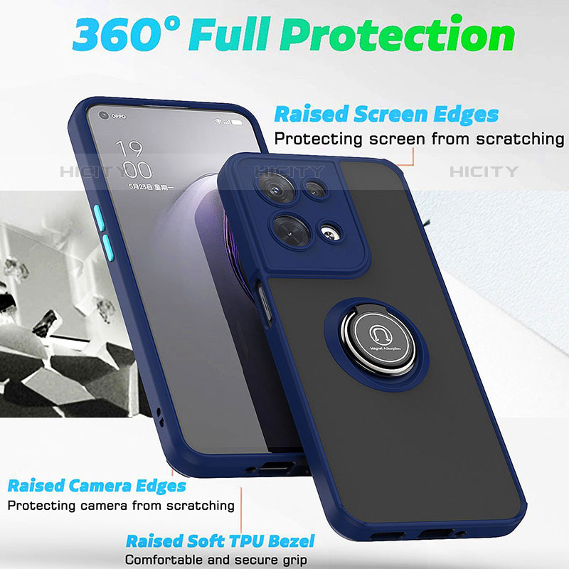Silikon Hülle Handyhülle und Kunststoff Schutzhülle Hartschalen Tasche mit Magnetisch Fingerring Ständer QW2 für Oppo Reno8 Pro+ Plus 5G