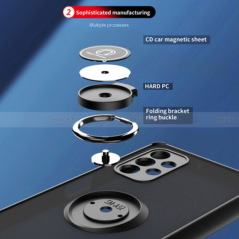 Silikon Hülle Handyhülle und Kunststoff Schutzhülle Hartschalen Tasche mit Magnetisch Fingerring Ständer QW2 für Samsung Galaxy A32 5G