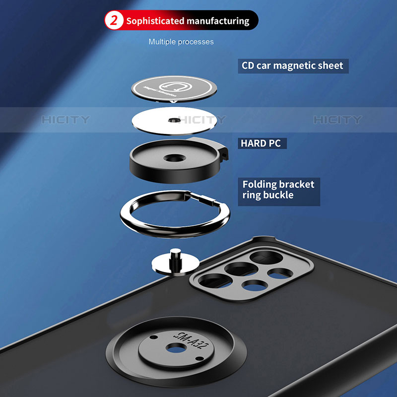 Silikon Hülle Handyhülle und Kunststoff Schutzhülle Hartschalen Tasche mit Magnetisch Fingerring Ständer QW2 für Samsung Galaxy M32 5G