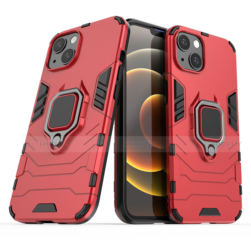 Silikon Hülle Handyhülle und Kunststoff Schutzhülle Hartschalen Tasche mit Magnetisch Fingerring Ständer S01 für Apple iPhone 14 groß