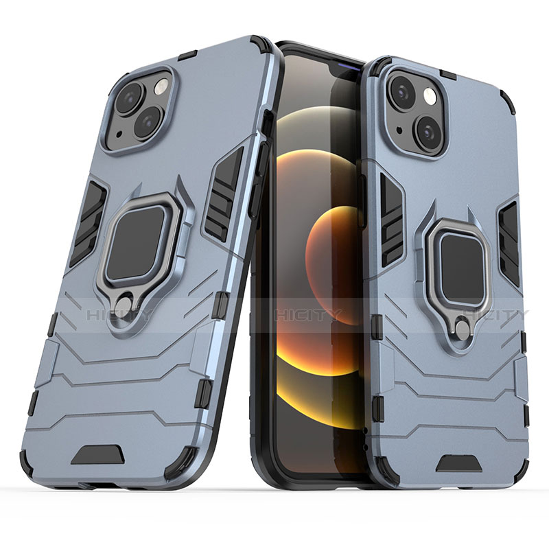 Silikon Hülle Handyhülle und Kunststoff Schutzhülle Hartschalen Tasche mit Magnetisch Fingerring Ständer S01 für Apple iPhone 14 groß