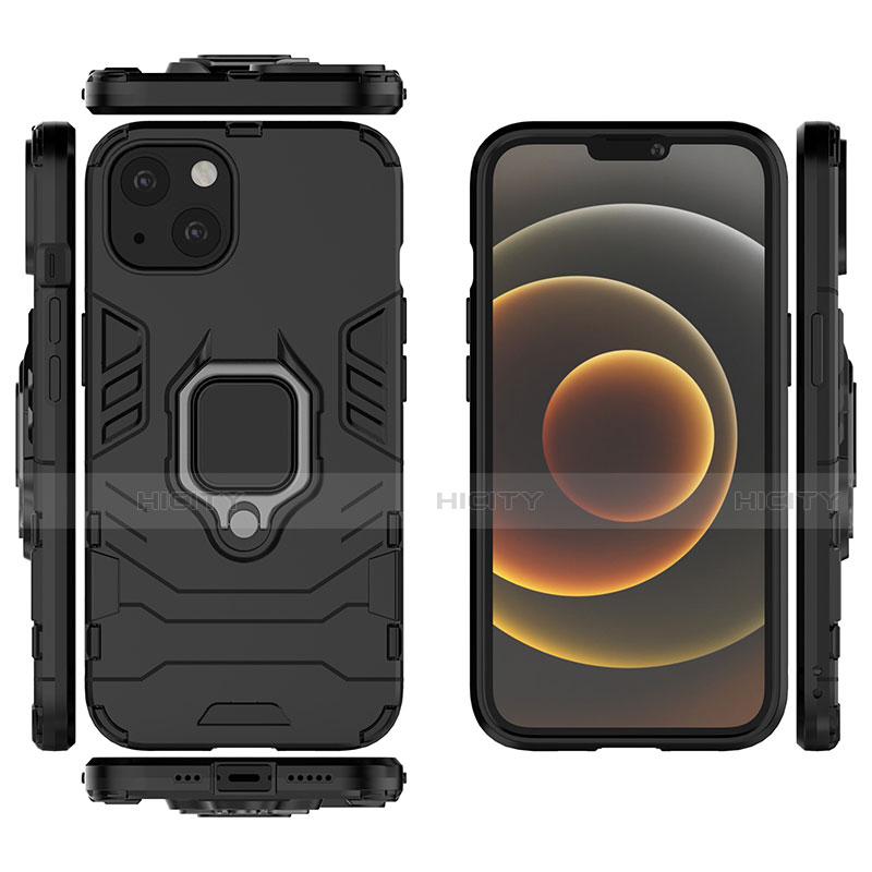 Silikon Hülle Handyhülle und Kunststoff Schutzhülle Hartschalen Tasche mit Magnetisch Fingerring Ständer S01 für Apple iPhone 14 groß
