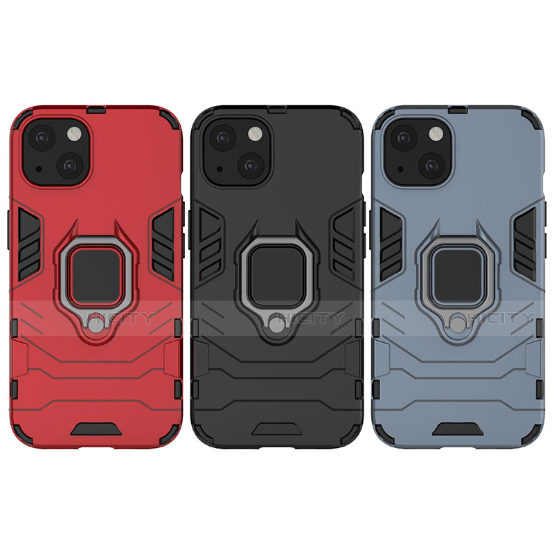 Silikon Hülle Handyhülle und Kunststoff Schutzhülle Hartschalen Tasche mit Magnetisch Fingerring Ständer S01 für Apple iPhone 14 Plus groß