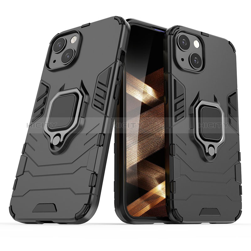 Silikon Hülle Handyhülle und Kunststoff Schutzhülle Hartschalen Tasche mit Magnetisch Fingerring Ständer S01 für Apple iPhone 15 Plus groß