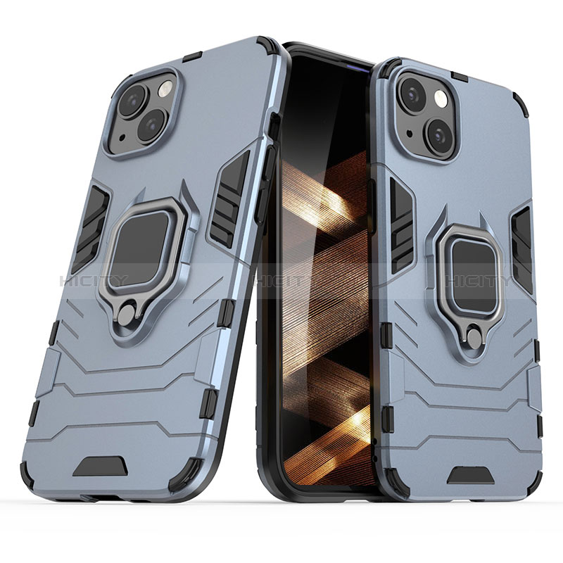 Silikon Hülle Handyhülle und Kunststoff Schutzhülle Hartschalen Tasche mit Magnetisch Fingerring Ständer S01 für Apple iPhone 15 Plus groß