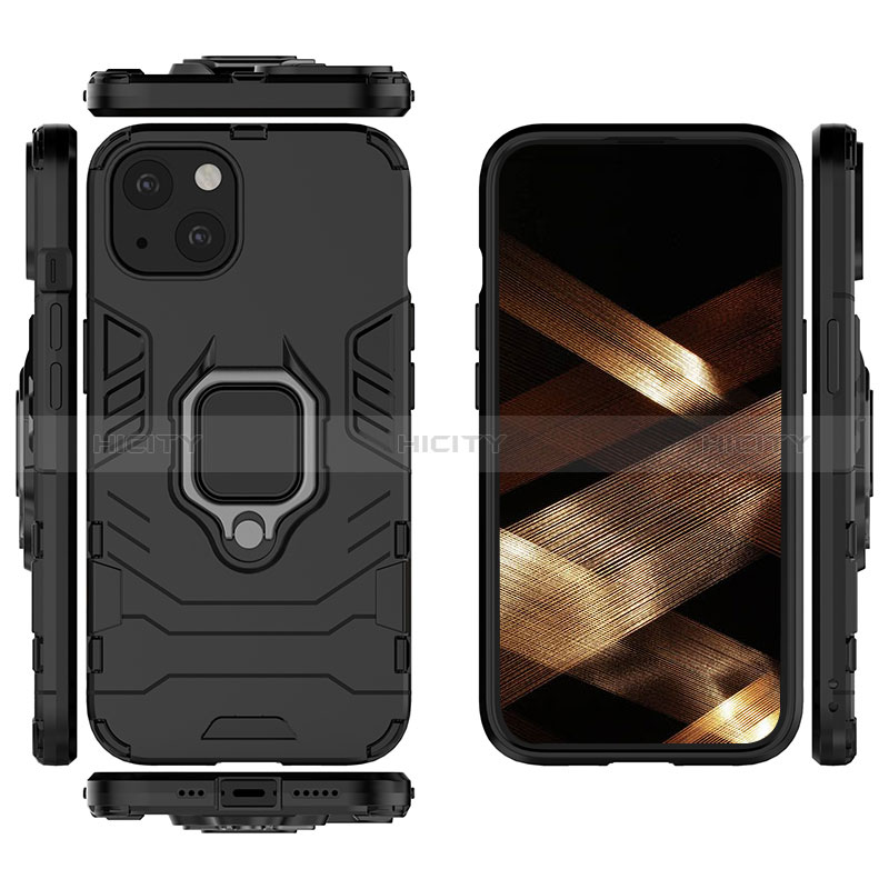 Silikon Hülle Handyhülle und Kunststoff Schutzhülle Hartschalen Tasche mit Magnetisch Fingerring Ständer S01 für Apple iPhone 15 Plus groß