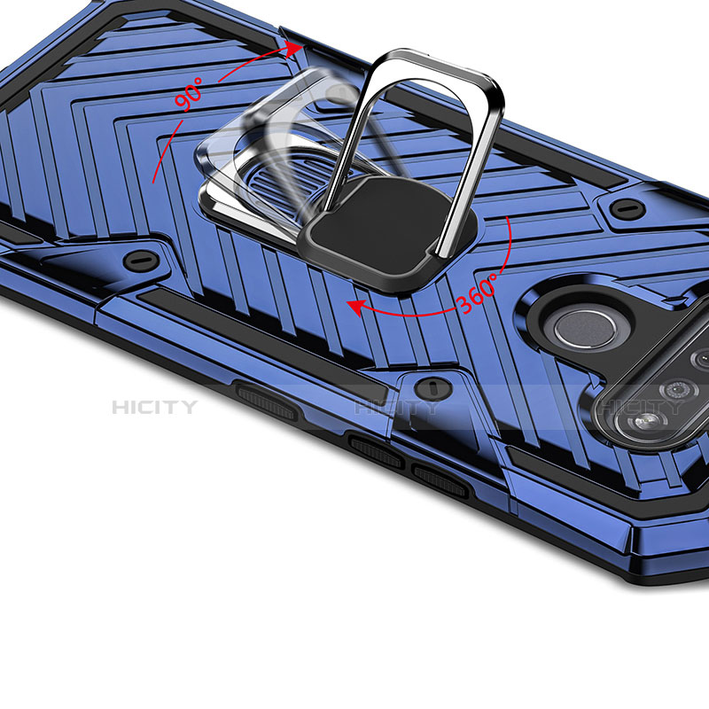 Silikon Hülle Handyhülle und Kunststoff Schutzhülle Hartschalen Tasche mit Magnetisch Fingerring Ständer S01 für LG K51 groß