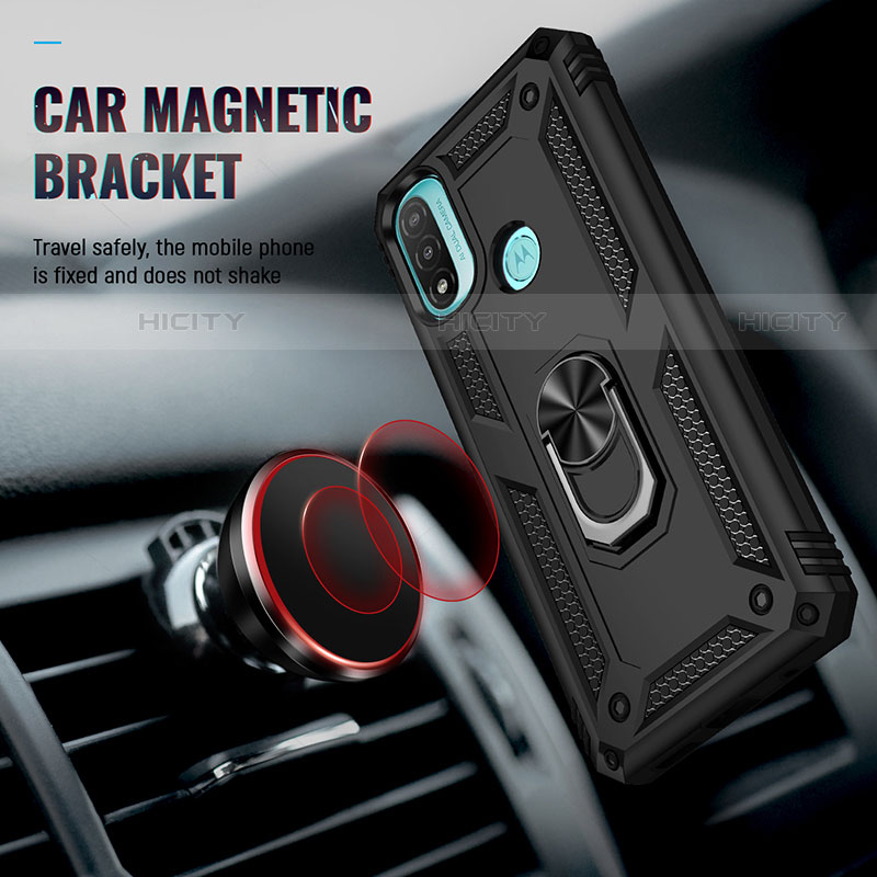 Silikon Hülle Handyhülle und Kunststoff Schutzhülle Hartschalen Tasche mit Magnetisch Fingerring Ständer S01 für Motorola Moto E20