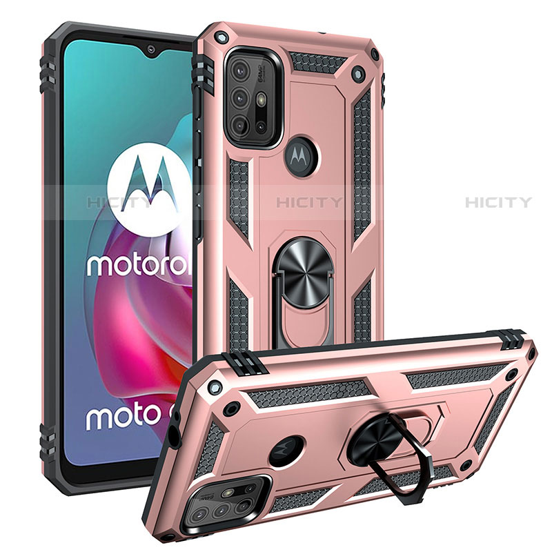 Silikon Hülle Handyhülle und Kunststoff Schutzhülle Hartschalen Tasche mit Magnetisch Fingerring Ständer S01 für Motorola Moto G10