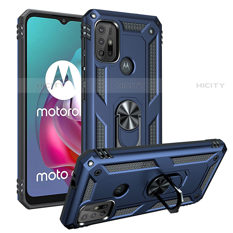 Silikon Hülle Handyhülle und Kunststoff Schutzhülle Hartschalen Tasche mit Magnetisch Fingerring Ständer S01 für Motorola Moto G20