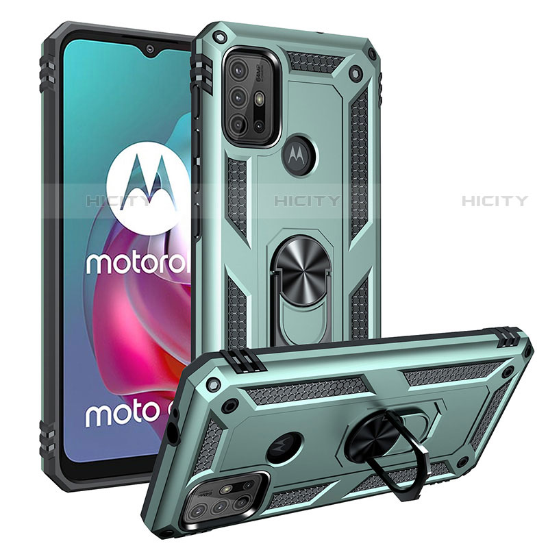 Silikon Hülle Handyhülle und Kunststoff Schutzhülle Hartschalen Tasche mit Magnetisch Fingerring Ständer S01 für Motorola Moto G20