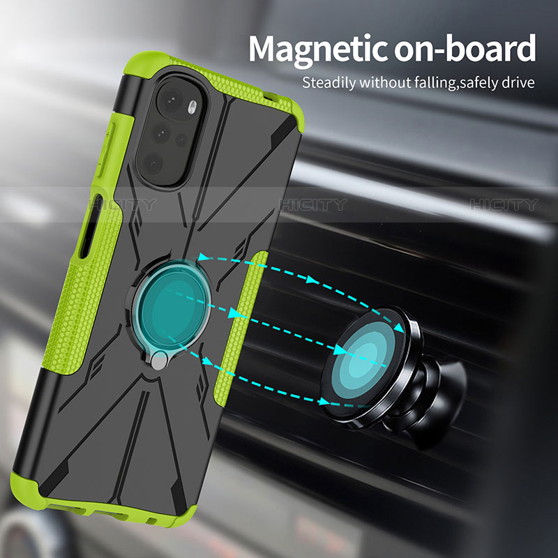 Silikon Hülle Handyhülle und Kunststoff Schutzhülle Hartschalen Tasche mit Magnetisch Fingerring Ständer S01 für Motorola Moto G22