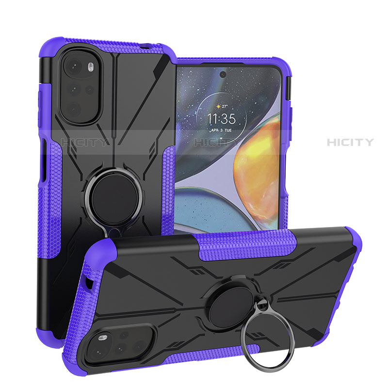 Silikon Hülle Handyhülle und Kunststoff Schutzhülle Hartschalen Tasche mit Magnetisch Fingerring Ständer S01 für Motorola Moto G22