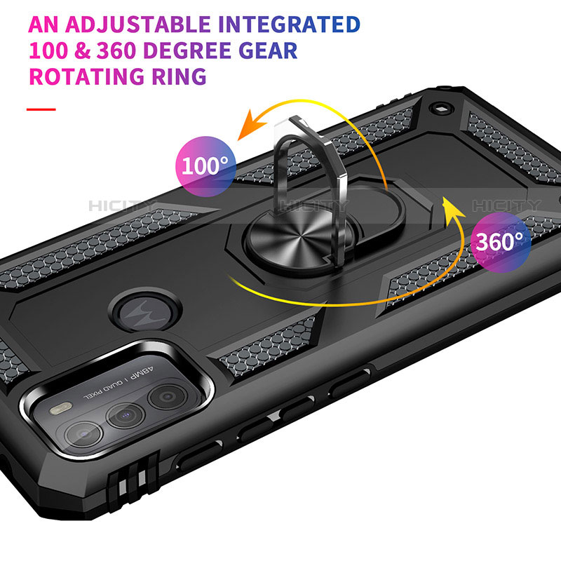Silikon Hülle Handyhülle und Kunststoff Schutzhülle Hartschalen Tasche mit Magnetisch Fingerring Ständer S01 für Motorola Moto G50 groß
