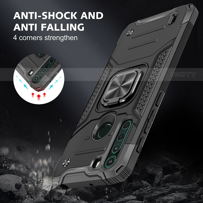 Silikon Hülle Handyhülle und Kunststoff Schutzhülle Hartschalen Tasche mit Magnetisch Fingerring Ständer S01 für Motorola Moto One Fusion