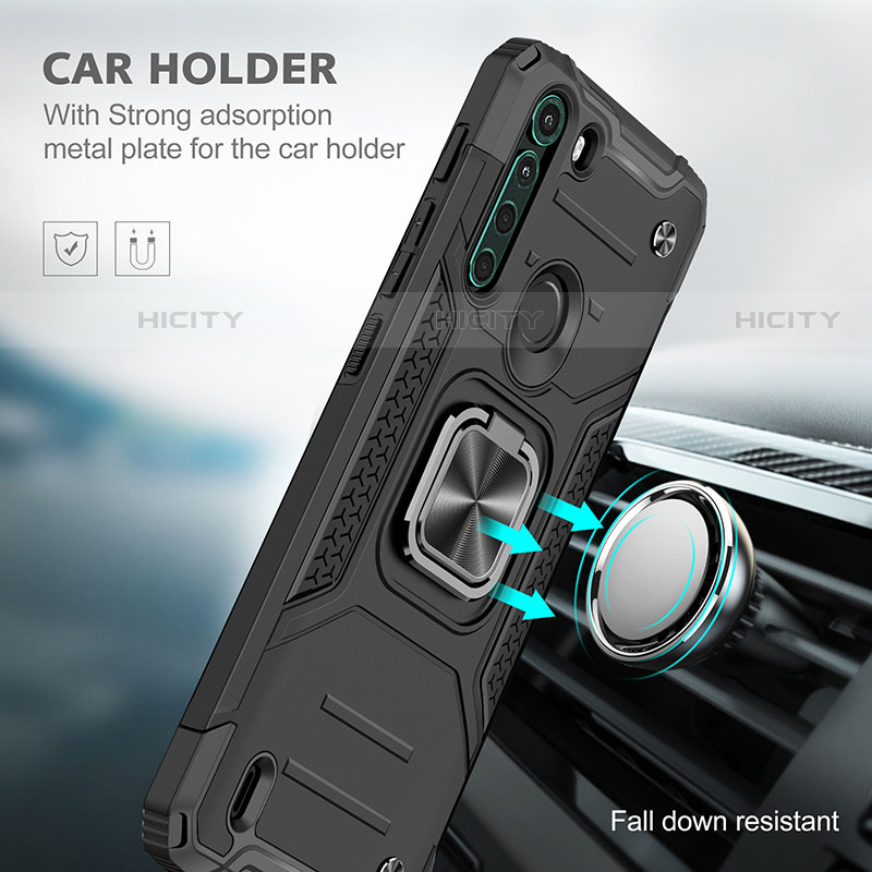 Silikon Hülle Handyhülle und Kunststoff Schutzhülle Hartschalen Tasche mit Magnetisch Fingerring Ständer S01 für Motorola Moto One Fusion