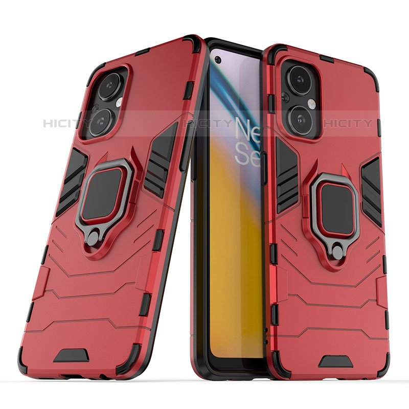 Silikon Hülle Handyhülle und Kunststoff Schutzhülle Hartschalen Tasche mit Magnetisch Fingerring Ständer S01 für Oppo Reno7 Z 5G Rot