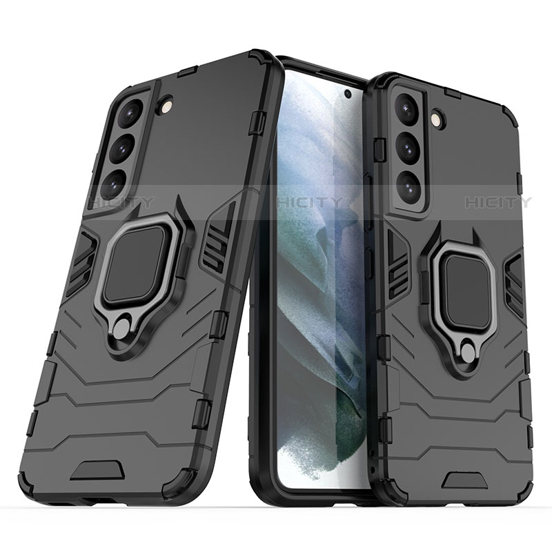 Silikon Hülle Handyhülle und Kunststoff Schutzhülle Hartschalen Tasche mit Magnetisch Fingerring Ständer S01 für Samsung Galaxy S23 5G groß