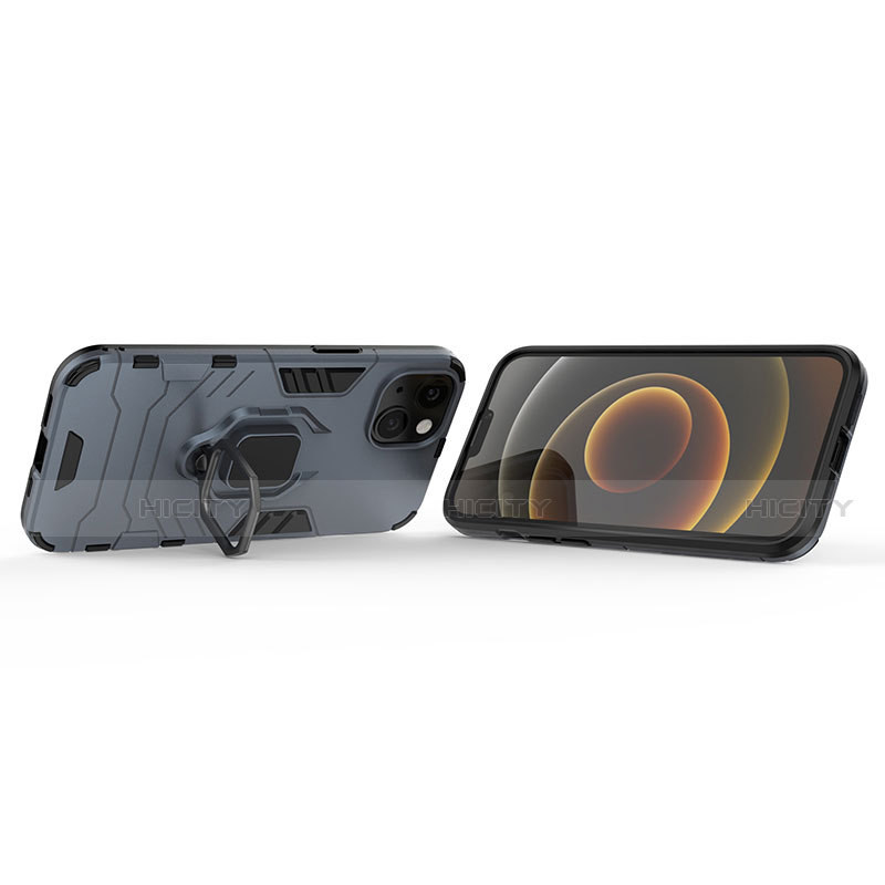 Silikon Hülle Handyhülle und Kunststoff Schutzhülle Hartschalen Tasche mit Magnetisch Fingerring Ständer S02 für Apple iPhone 14 groß