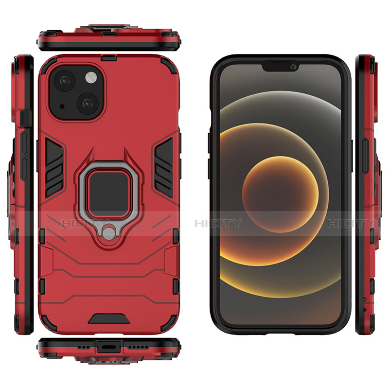Silikon Hülle Handyhülle und Kunststoff Schutzhülle Hartschalen Tasche mit Magnetisch Fingerring Ständer S02 für Apple iPhone 14 groß