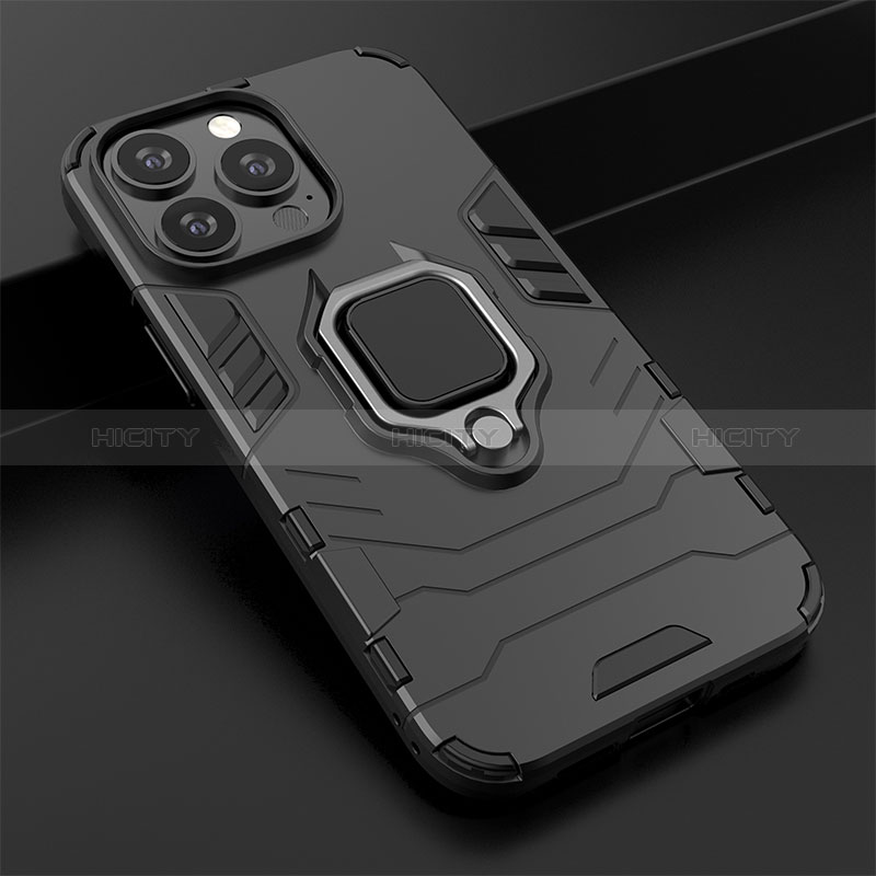 Silikon Hülle Handyhülle und Kunststoff Schutzhülle Hartschalen Tasche mit Magnetisch Fingerring Ständer S02 für Apple iPhone 14 Pro
