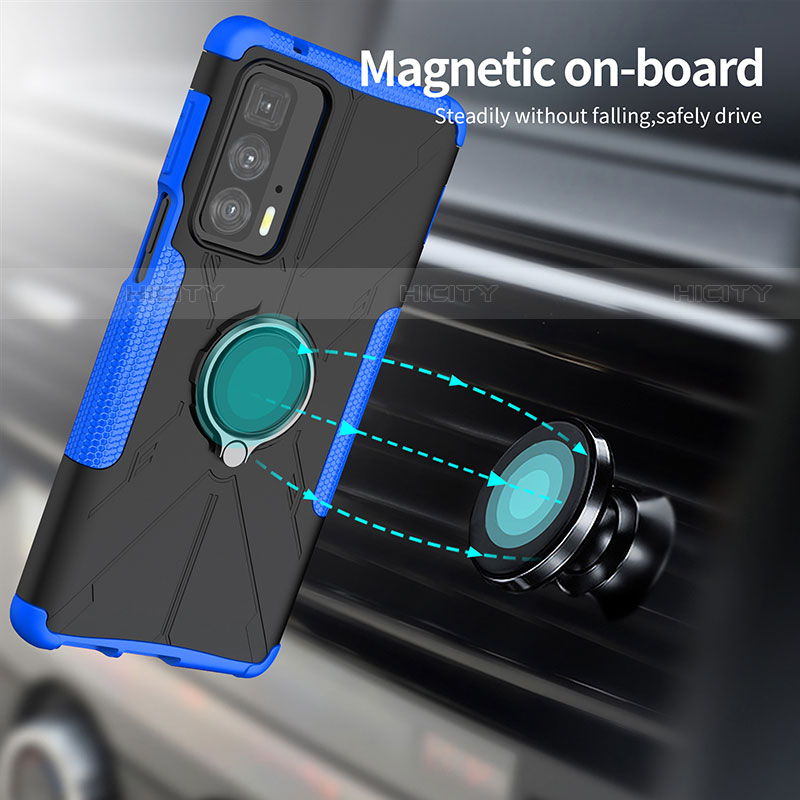 Silikon Hülle Handyhülle und Kunststoff Schutzhülle Hartschalen Tasche mit Magnetisch Fingerring Ständer S02 für Motorola Moto Edge 20 Pro 5G groß
