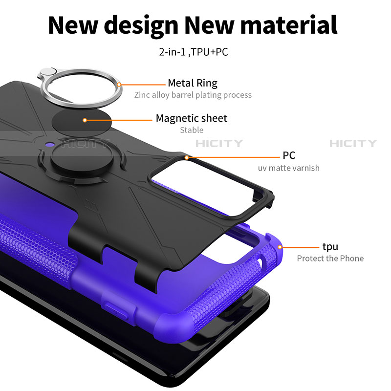 Silikon Hülle Handyhülle und Kunststoff Schutzhülle Hartschalen Tasche mit Magnetisch Fingerring Ständer S02 für Motorola Moto Edge 20 Pro 5G groß