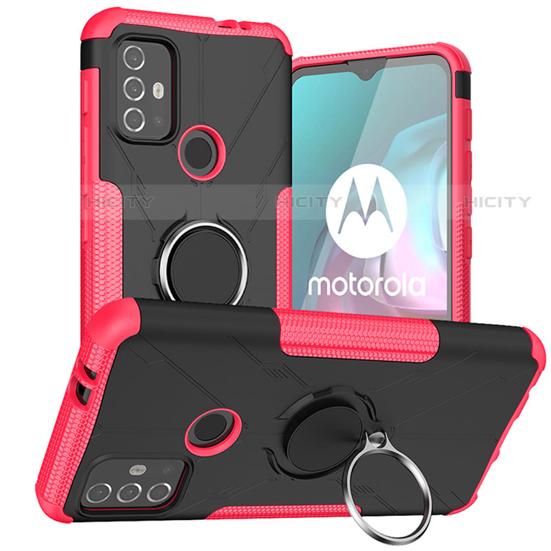 Silikon Hülle Handyhülle und Kunststoff Schutzhülle Hartschalen Tasche mit Magnetisch Fingerring Ständer S02 für Motorola Moto G10 Power