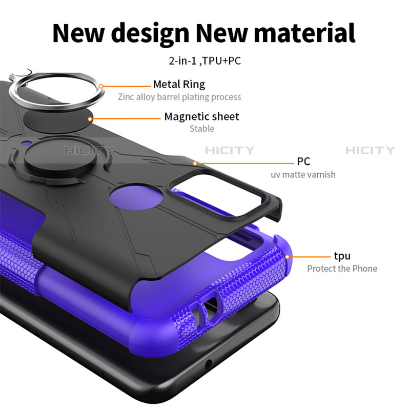 Silikon Hülle Handyhülle und Kunststoff Schutzhülle Hartschalen Tasche mit Magnetisch Fingerring Ständer S02 für Motorola Moto G20 groß