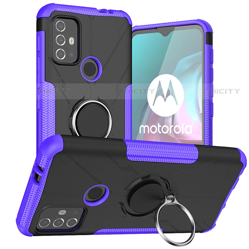 Silikon Hülle Handyhülle und Kunststoff Schutzhülle Hartschalen Tasche mit Magnetisch Fingerring Ständer S02 für Motorola Moto G30 groß